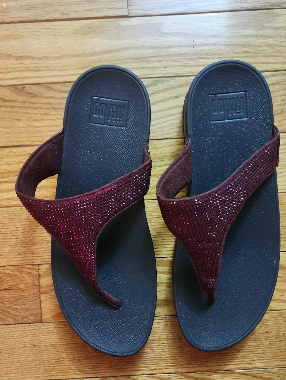 Fitflop Lulu Shimmer Glitz Women's Burgundy Thong Wedge Sandals